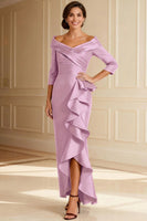 Load image into Gallery viewer, Chocolate Off the Shoulder High Low Ruffled Mother of the Bride Dress with Sleeves