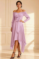 Load image into Gallery viewer, Brown Off the Shoulder Pleated Asymmetrical Mother of the Bride Dress