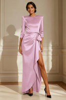 Load image into Gallery viewer, Satin Chocolate Round Neck Long Mother of the Bride Dress with Sash