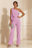 Load image into Gallery viewer, One Shoulder Sage Green Maxi Mother of the Bride Jumpsuits with Ruffles