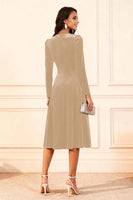 Load image into Gallery viewer, Dark Green Velvet A Line Midi Glitter Holiday Party Dress with Sleeves