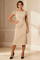 Load image into Gallery viewer, Brown Boat Neck Bodycon Midi Mother of the Bride Dress with Lace