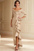 Load image into Gallery viewer, Chocolate Off the Shoulder High Low Ruffled Mother of the Bride Dress with Sleeves