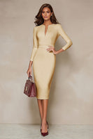 Load image into Gallery viewer, Pencil Ivory V Neck Midi Work Dress with Slit