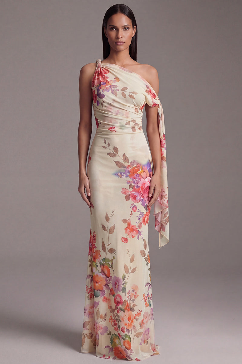 Load image into Gallery viewer, Floral Ruched Mermaid Maxi Black Beach Wedding Guest Dress