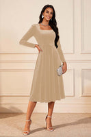 Load image into Gallery viewer, Dark Green Velvet A Line Midi Glitter Holiday Party Dress with Sleeves