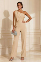 Load image into Gallery viewer, One Shoulder Sage Green Maxi Mother of the Bride Jumpsuits with Ruffles