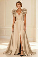 Load image into Gallery viewer, Black V-Neck A-Line Long Mother of the Bride Dress with Ruffles