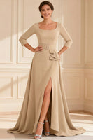 Load image into Gallery viewer, Dark Green A Line Round Neck Long Mother of the Bride Dress with Slit