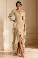 Load image into Gallery viewer, Purple V Neck Asymmetrical Ruffled Mother of the Bride Dress with Slit