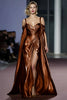 Load image into Gallery viewer, Metallic Golden Cold Shoulder Maxi Gala Dress with Slit