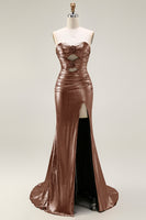 Load image into Gallery viewer, Fuchsia Long Metallic Mermaid Prom Dress with 3D Flowers