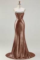 Load image into Gallery viewer, Sparkly Fuchsia Mermaid Beaded Long Corset Prom Dress