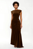 Load image into Gallery viewer, Simple Sheath Burgundy Asymmetrical Long Holiday Party Dress