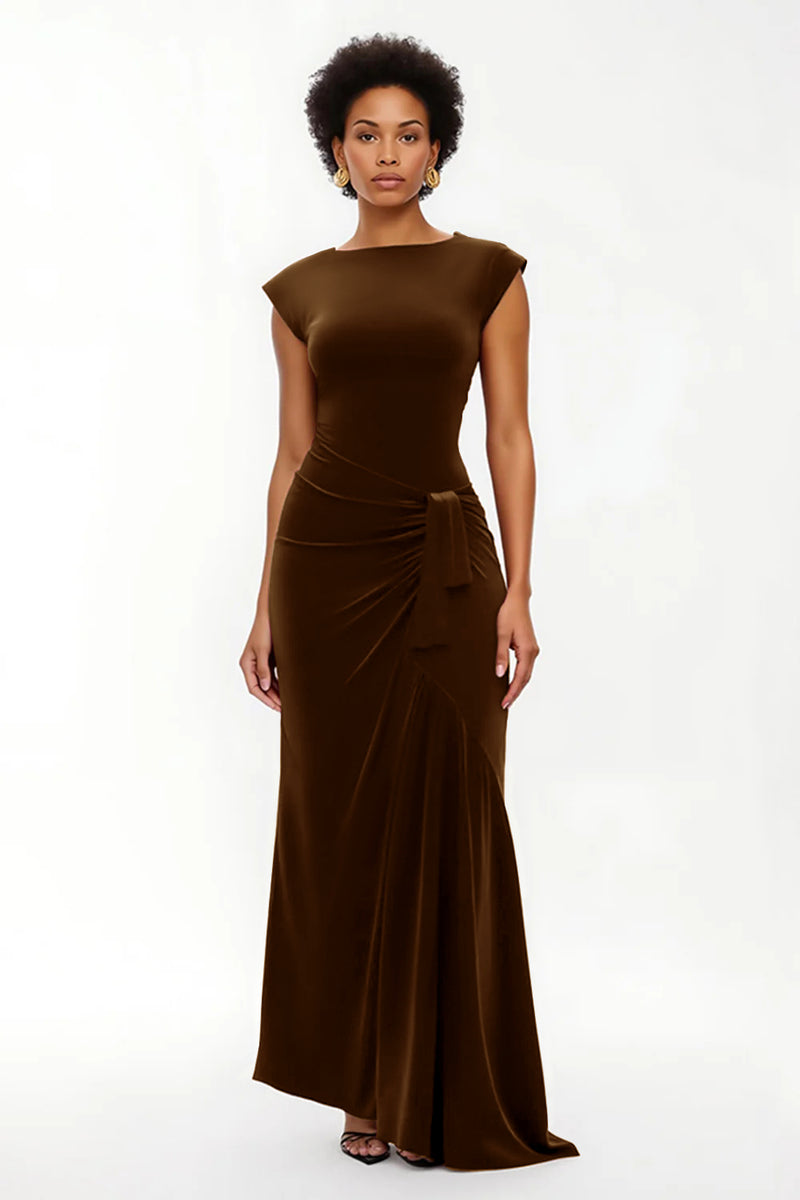 Load image into Gallery viewer, Simple Sheath Burgundy Asymmetrical Long Holiday Party Dress