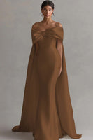 Load image into Gallery viewer, Ivory Bow Front Satin Mermaid Maxi Wedding Ceremony Dress with Cape