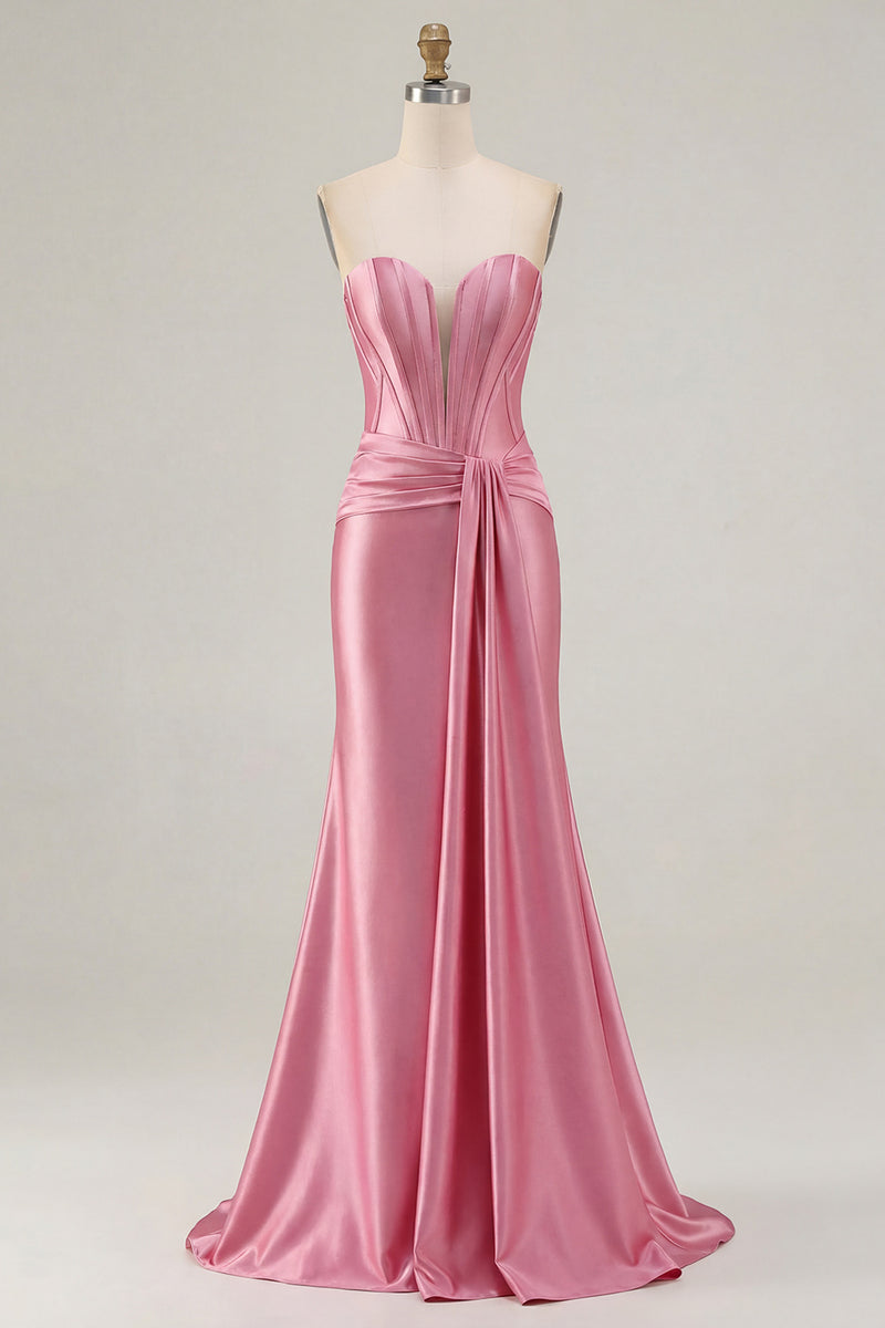 Load image into Gallery viewer, Dark Green Strapless Mermaid Long Corset Prom Dress