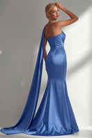 Load image into Gallery viewer, Burgundy Mermaid Neck Scarf Satin Ruched Long Prom Dress