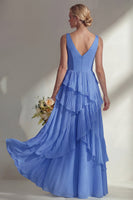 Load image into Gallery viewer, V-Neck Lilac A Line Long Beach Wedding Guest Dress with Ruffles