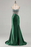 Load image into Gallery viewer, Sparkly Pink Mermaid Long Corset Prom Dress with Slit