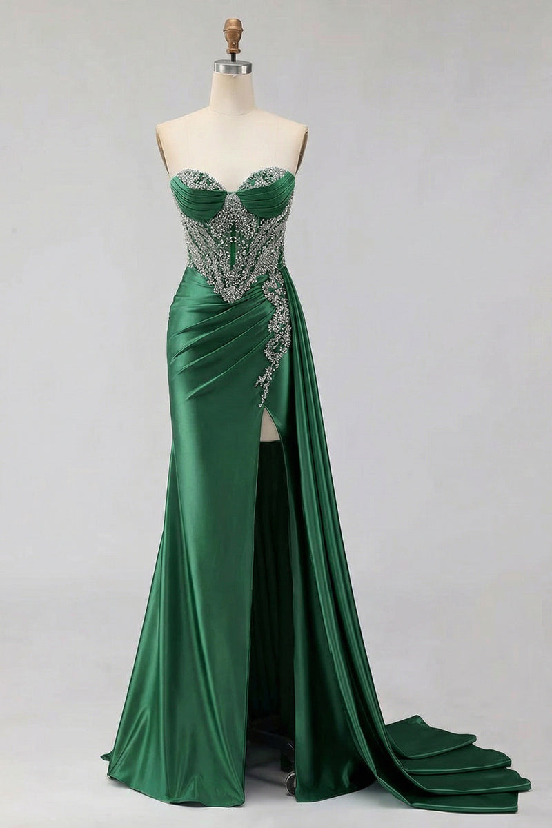 Load image into Gallery viewer, Sparkly Plus Size Mermaid Mint Green Maxi Corset Prom Dress with Slit