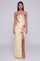 Load image into Gallery viewer, Square Neck Sheath Black Floral Beach Maxi Wedding Guest Dress with Slit