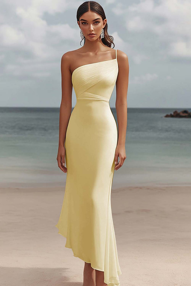 Load image into Gallery viewer, White Chiffon Sheath One Shoulder Engagement Dress
