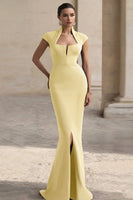 Load image into Gallery viewer, Black Mermaid Square Neck Cap Sleeves Long Formal Dress with Slit