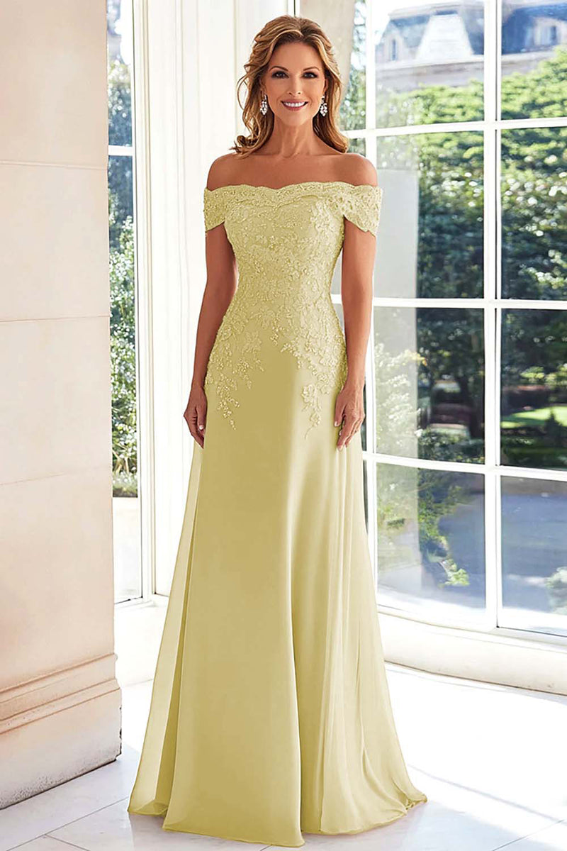 Load image into Gallery viewer, Off The Shoulder Elegant Taupe Sheath Mother of the Bride Dress with Lace