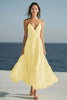 Load image into Gallery viewer, Simple Ivory Spaghetti Straps Ruffled Beach Maxi Engagement Dress