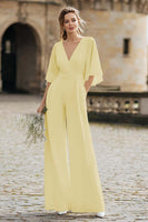 Load image into Gallery viewer, Ivory V-Neck Long Wedding Jumpsuits with Half Sleeves