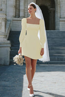 Load image into Gallery viewer, Ivory A Line Satin Short Wedding Dress with Sleeves