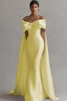 Load image into Gallery viewer, Ivory Bow Front Satin Mermaid Maxi Wedding Ceremony Dress with Cape