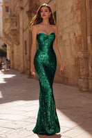Load image into Gallery viewer, Sparkly Gold Sweetheart Mermaid Long Sequin Prom Dress