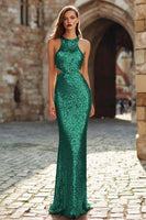 Load image into Gallery viewer, Sparkly Gold Sequin Cut Out Mermaid Long Holiday Party Dress