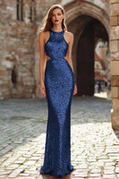 Load image into Gallery viewer, Sparkly Gold Sequin Cut Out Mermaid Long Holiday Party Dress