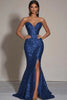 Load image into Gallery viewer, Sparkly Strapless Gold Mermaid Long Sequins Formal Dress with Slit