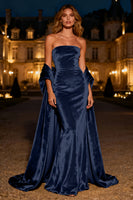 Load image into Gallery viewer, Silver Velvet Mermaid Long Holiday Party Dress with Cape