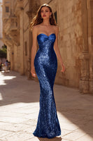 Load image into Gallery viewer, Sparkly Gold Sweetheart Mermaid Long Sequin Prom Dress