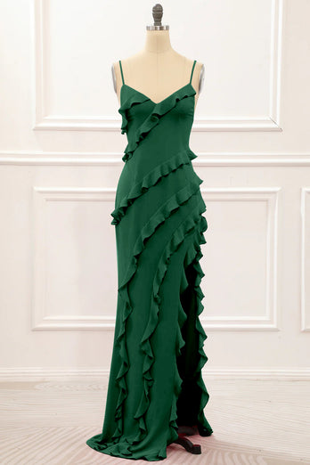 Queendancer Women Dark Green Prom Dress Mermaid Spaghetti Straps Formal Dress With Ruffles queendanceruk Queendancer Women Dark Green Prom Dress Mermaid Spaghetti Straps Formal Dress With Ruffles queendanceruk
