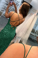 Load image into Gallery viewer, Mermaid Glitter Sequins Sexy Golden Backless Long Prom Dress