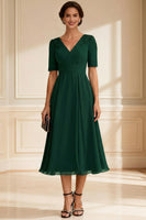 Load image into Gallery viewer, V-Neck Navy A-Line Midi Mother of the Bride Dress
