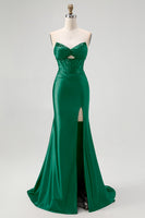 Load image into Gallery viewer, Sparkly Black Mermaid Sweetheart Satin Long Corset Prom Dress with Beading