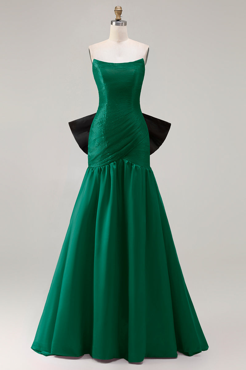 Load image into Gallery viewer, Fuchsia Strapless Long Mermaid Prom Dress with Bow