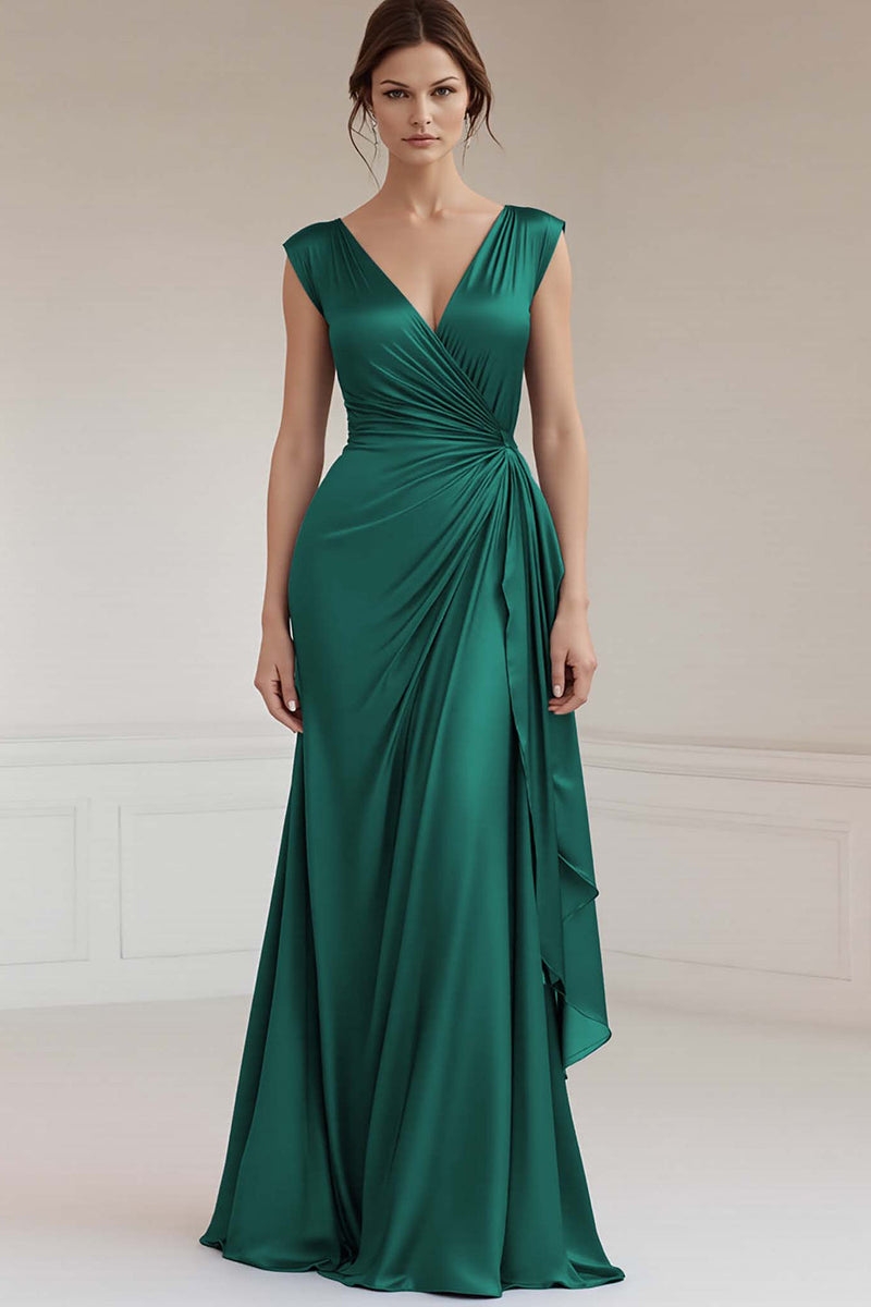 Load image into Gallery viewer, Grey Blue V-Neck Sheath Maxi Ruched Formal Dress with Ruffles