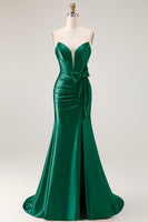 Load image into Gallery viewer, Navy Mermaid Strapless Corset Maxi Prom Dress with Slit