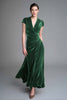 Load image into Gallery viewer, Plum Ruched V Neck Velvet Long Holiday Party Dress with Sleeves