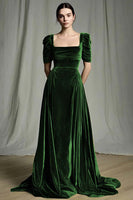 Load image into Gallery viewer, Olive A Line Velvet Square Neck Long Holiday Party Dress with Sleeves