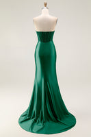 Load image into Gallery viewer, Sparkly Blush Strapless Mermaid Ruched Long Prom Dress with Slit