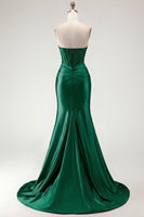 Load image into Gallery viewer, Burgundy Mermaid Satin Long Corset Prom Dress with Slit
